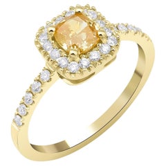 Yellow Cushion Diamond Ring, Diamond Engagement 0.89ct Ring