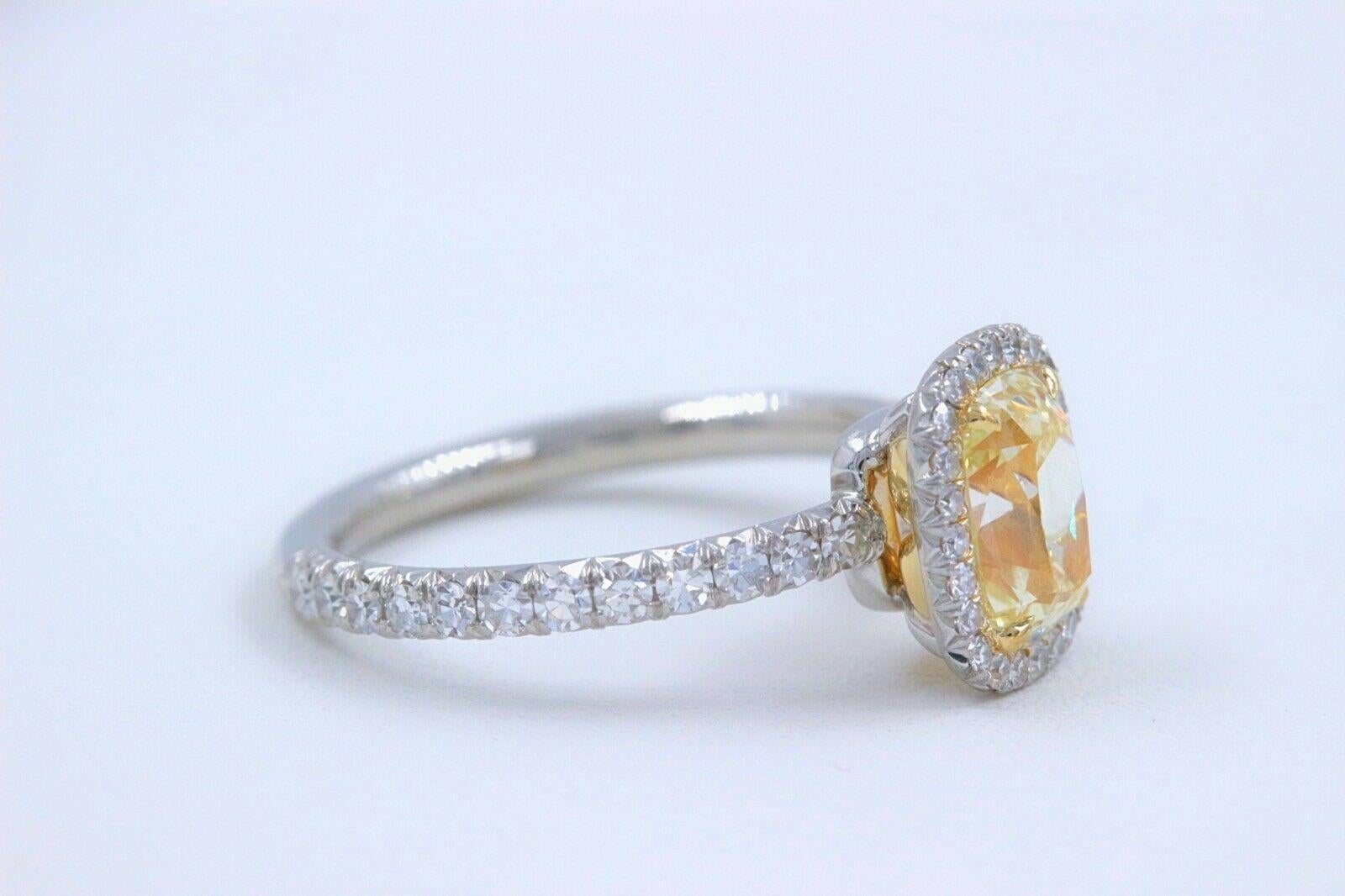 Yellow Cushion Platinum Diamond Engagement Ring 1.54 tcw Halo 18k Yellow Gold 1