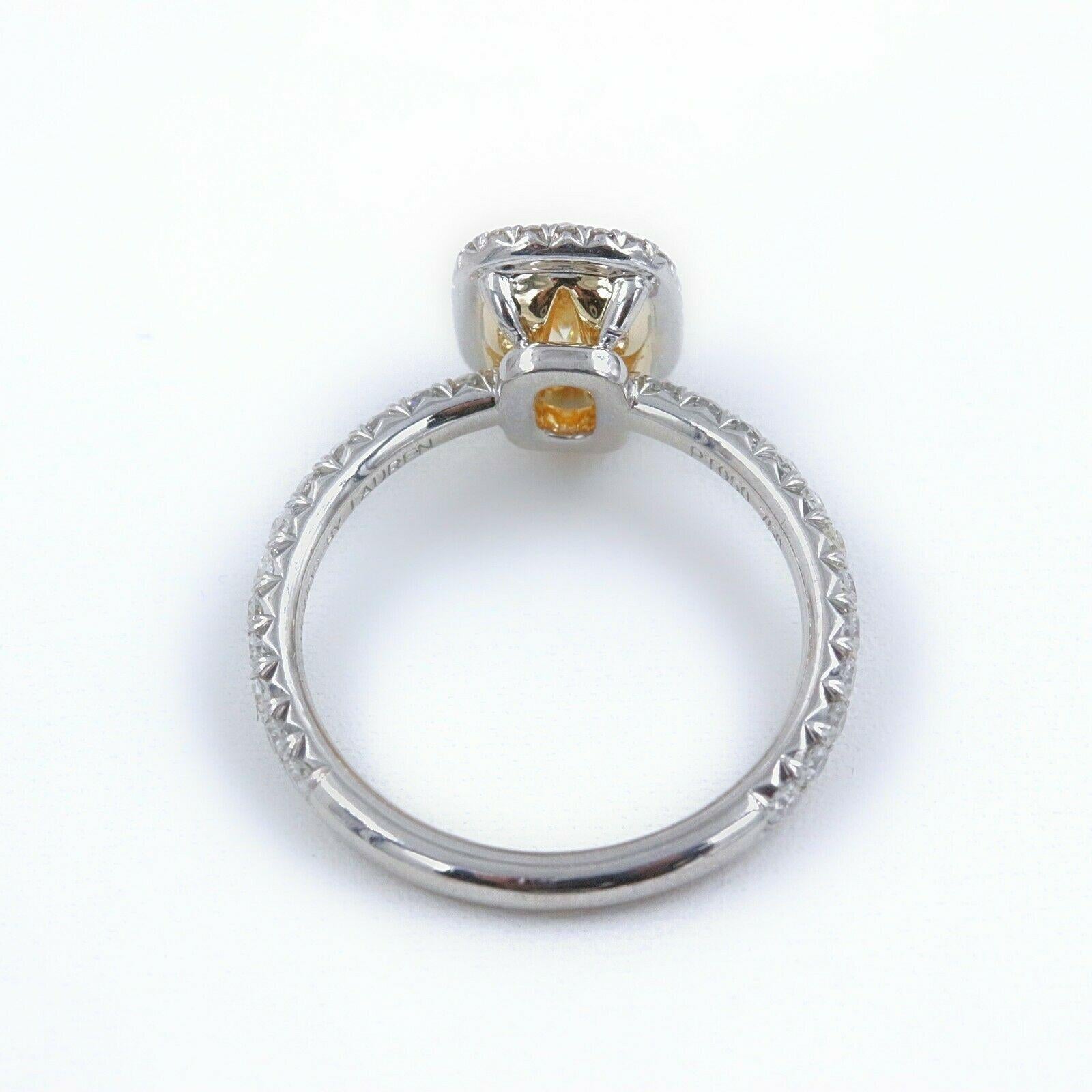 Yellow Cushion Platinum Diamond Engagement Ring 1.54 tcw Halo 18k Yellow Gold 2