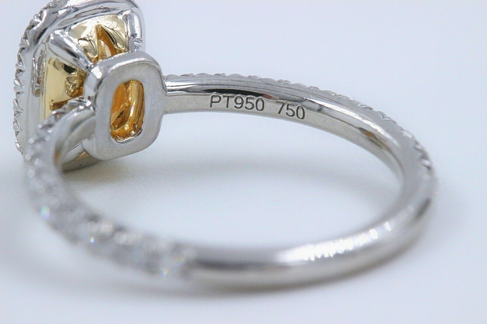 Yellow Cushion Platinum Diamond Engagement Ring 1.54 tcw Halo 18k Yellow Gold 3