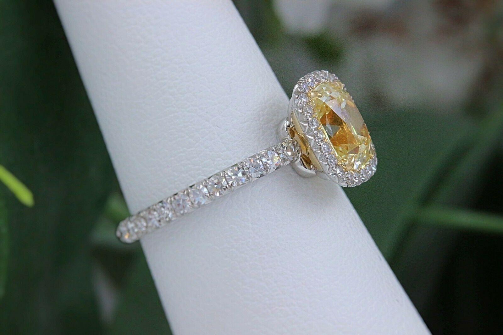 Yellow Cushion Platinum Diamond Engagement Ring 1.54 tcw Halo 18k Yellow Gold 4