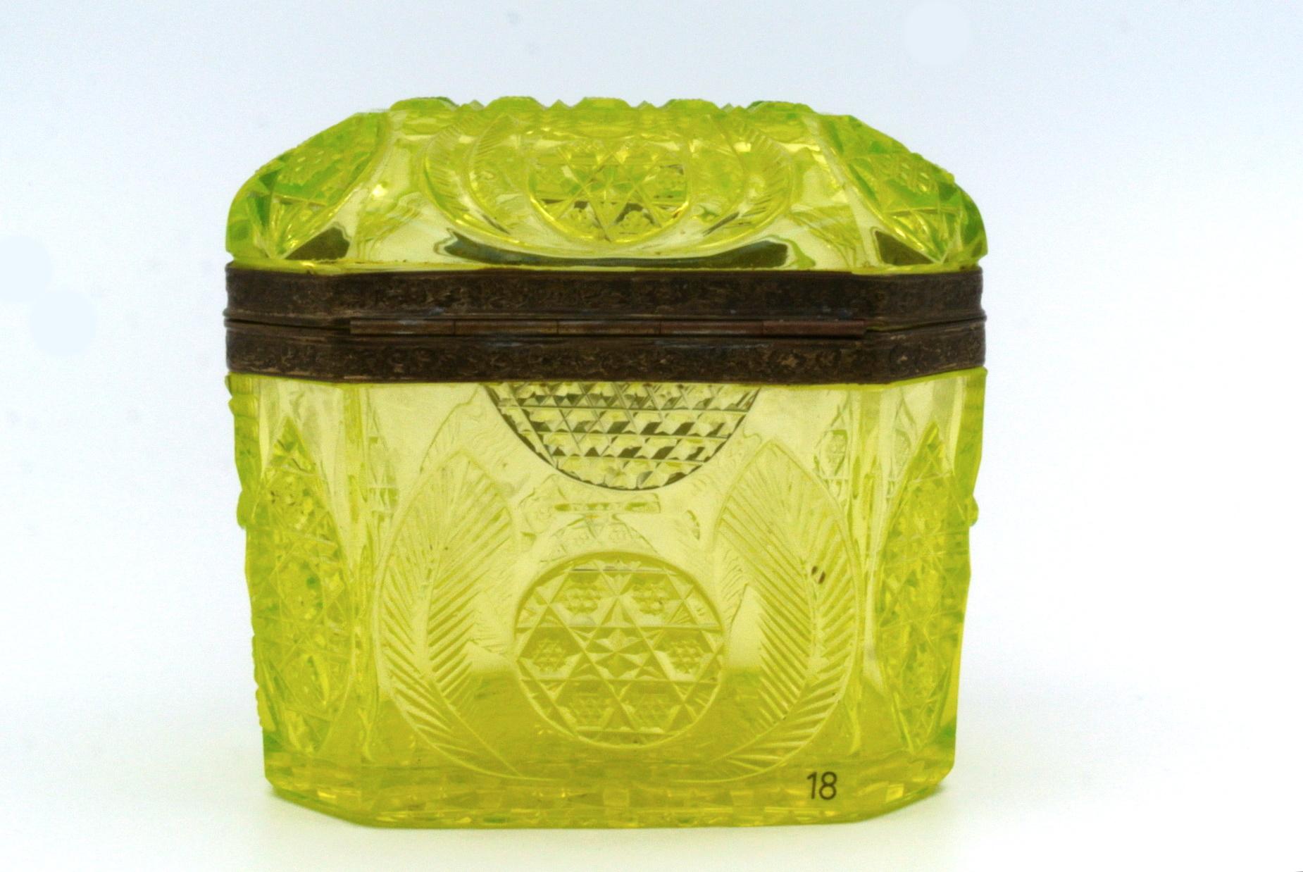 19th Century Yellow Cut Crystal Box