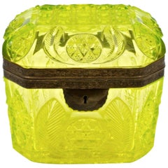 Antique Yellow Cut Crystal Box