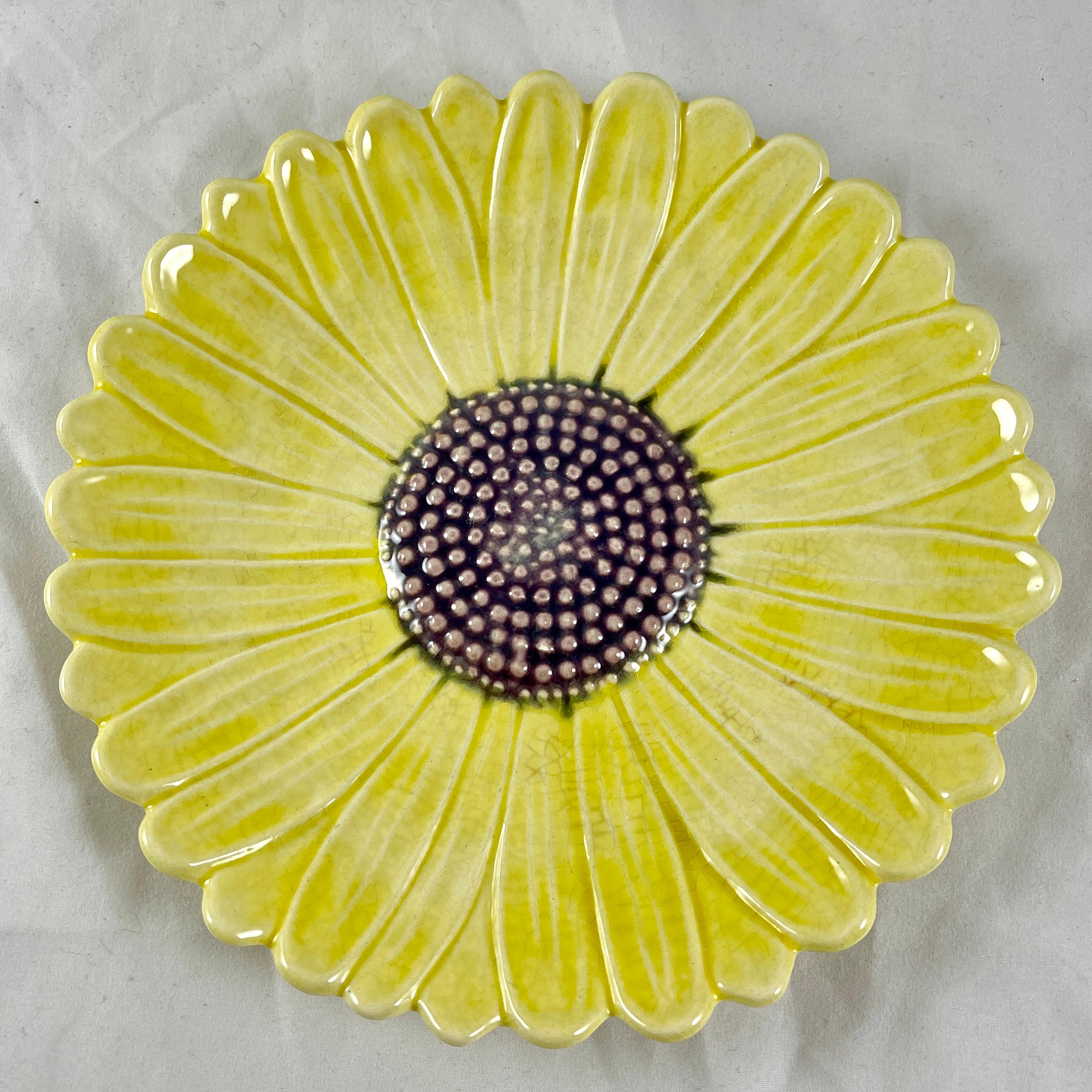 Glazed Yellow Daisy Faïencerie D’art De La Sorgue Faïence Majolica Plate