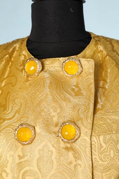 Yellow damasked skirt- suit with jewlery buttons Jean-Louis Scherrer