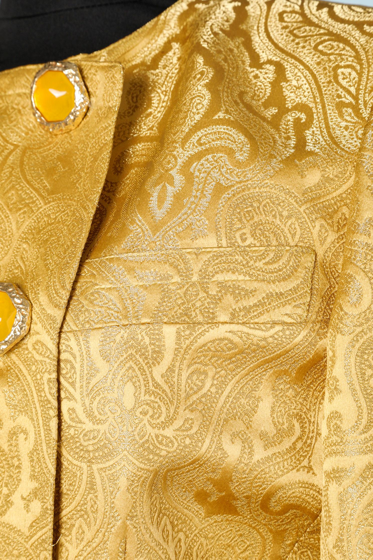 Jaune Jean-Louis Scherrer - Combinaison jupe-jupe jaune damasquée avec boutons à bijoux  en vente