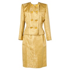 Yellow damasked skirt- suit with jewlery buttons Jean-Louis Scherrer