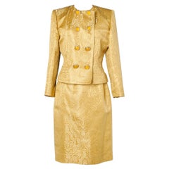 Yellow damasked skirt- suit with jewlery buttons Jean-Louis Scherrer 