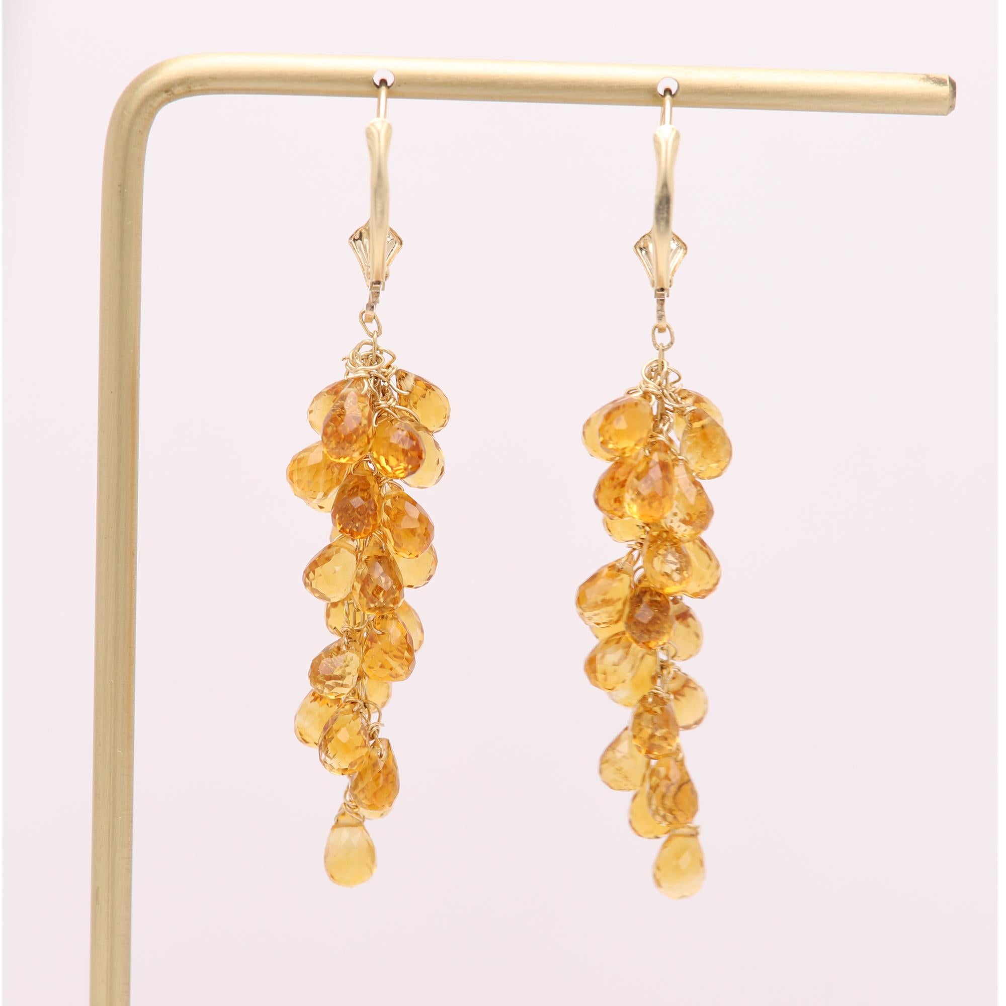 Boucles d'oreilles pendantes Citrine Naturelle Briolette Or jaune 14 carats en vente 5