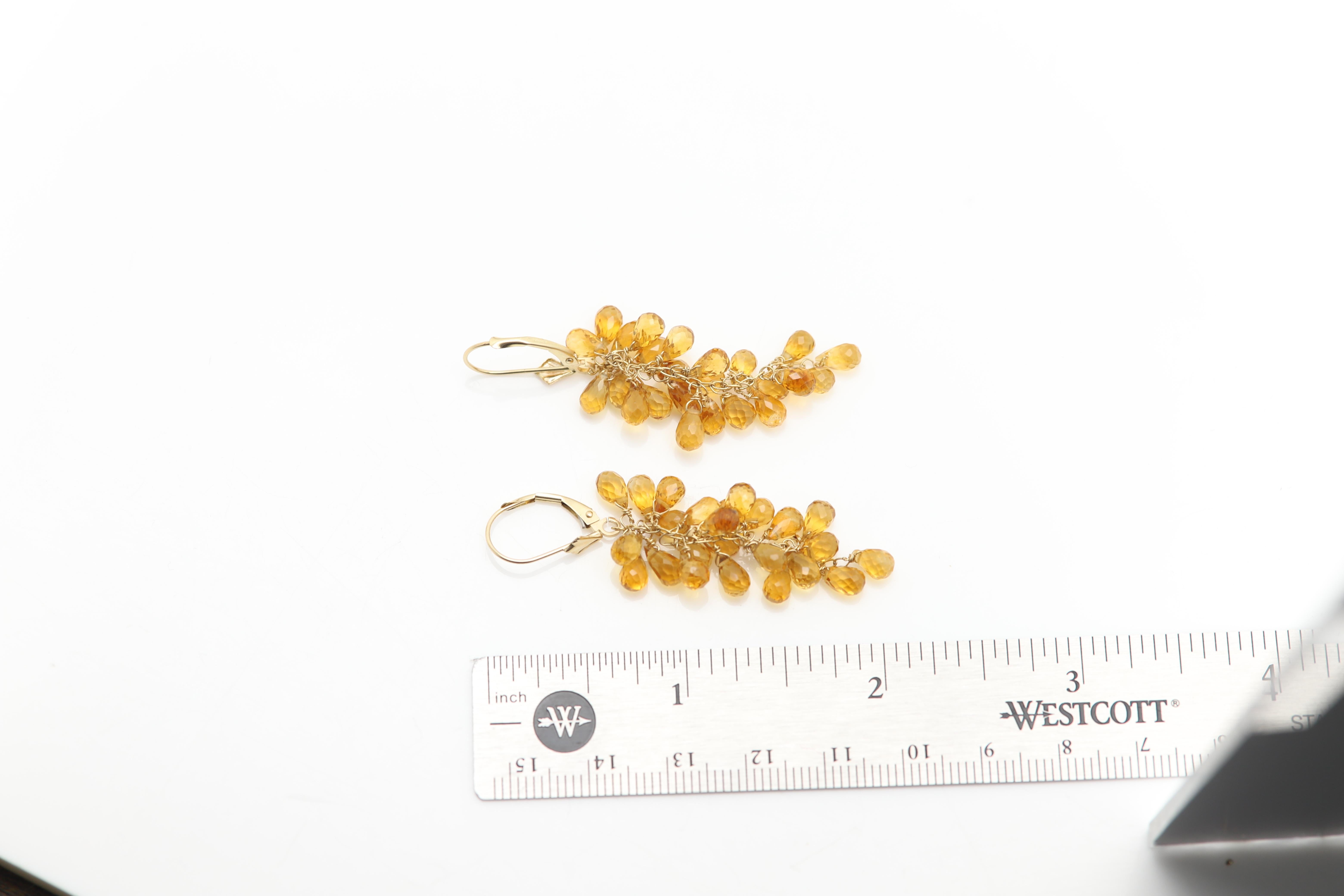 Boucles d'oreilles pendantes Citrine Naturelle Briolette Or jaune 14 carats en vente 2