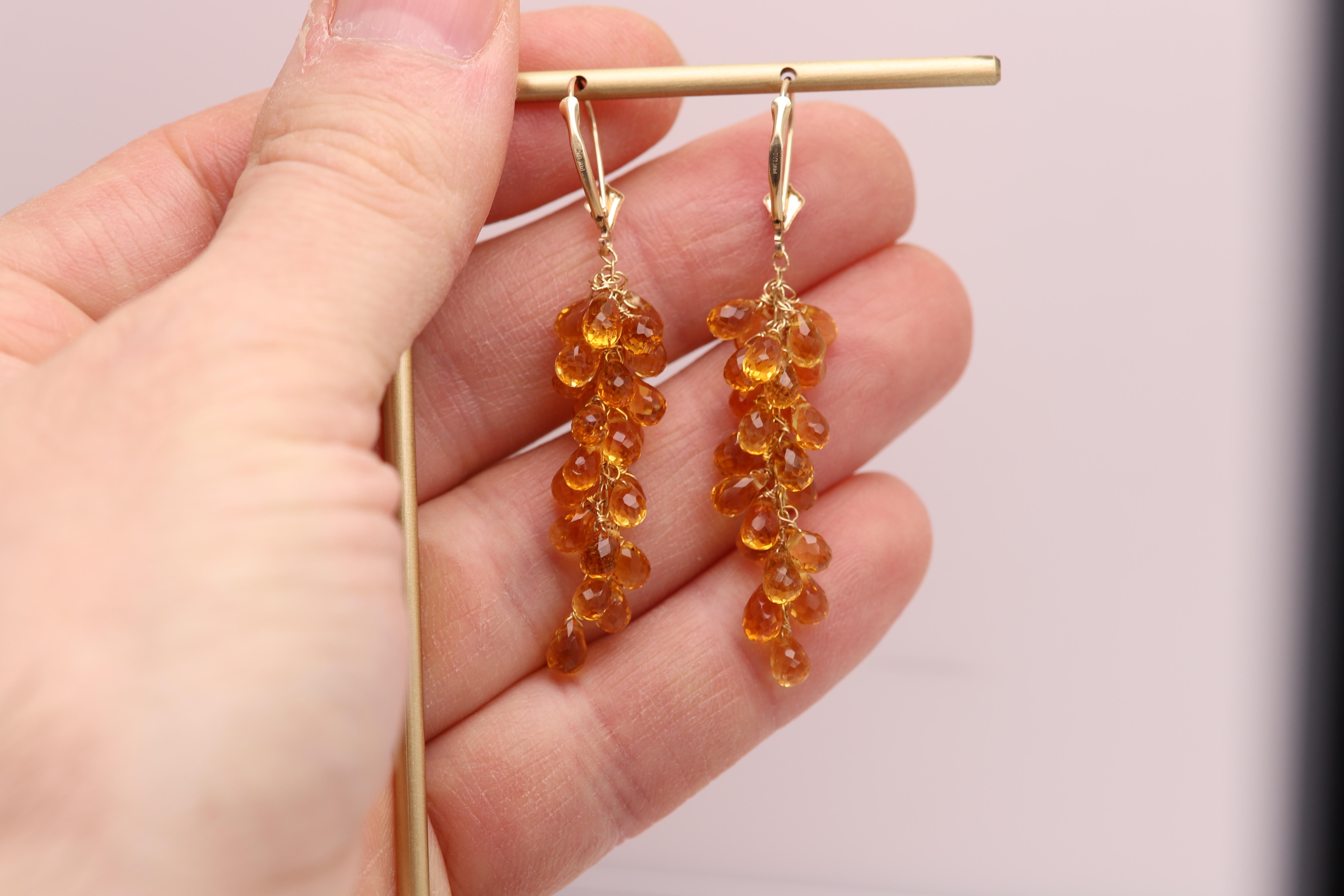 Boucles d'oreilles pendantes Citrine Naturelle Briolette Or jaune 14 carats en vente 3
