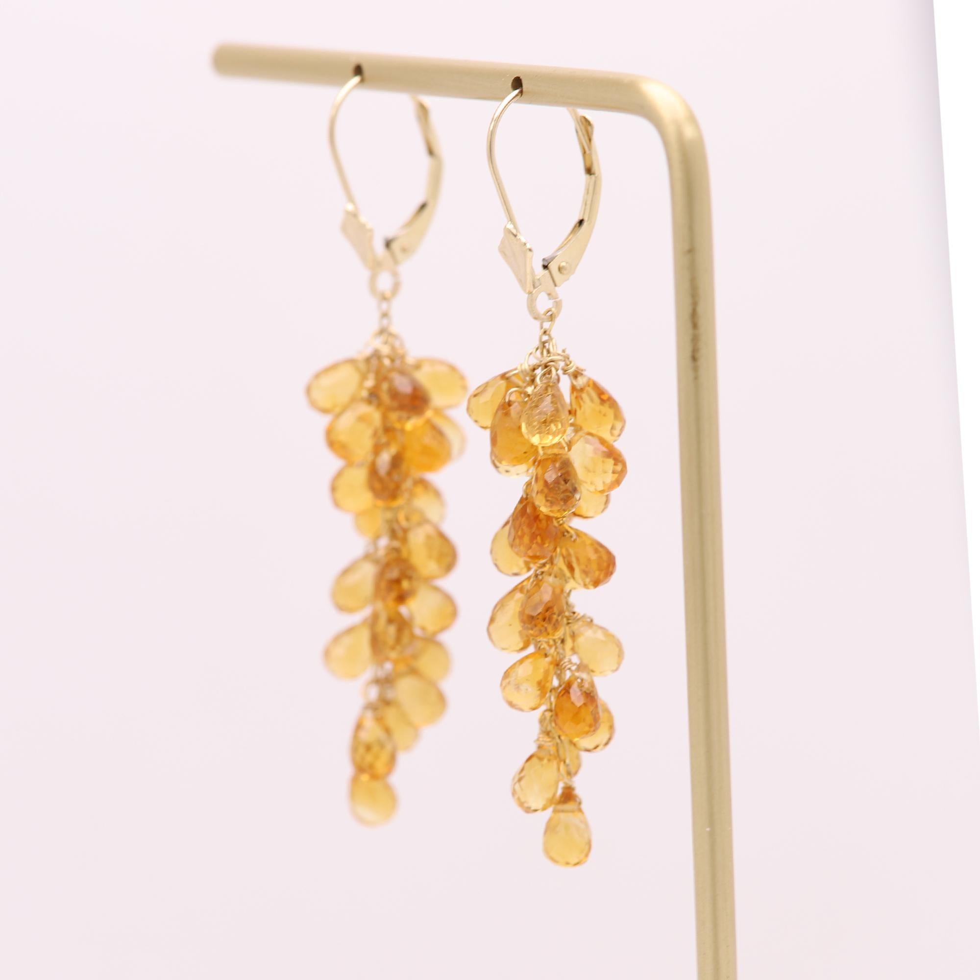 Boucles d'oreilles pendantes Citrine Naturelle Briolette Or jaune 14 carats en vente 4