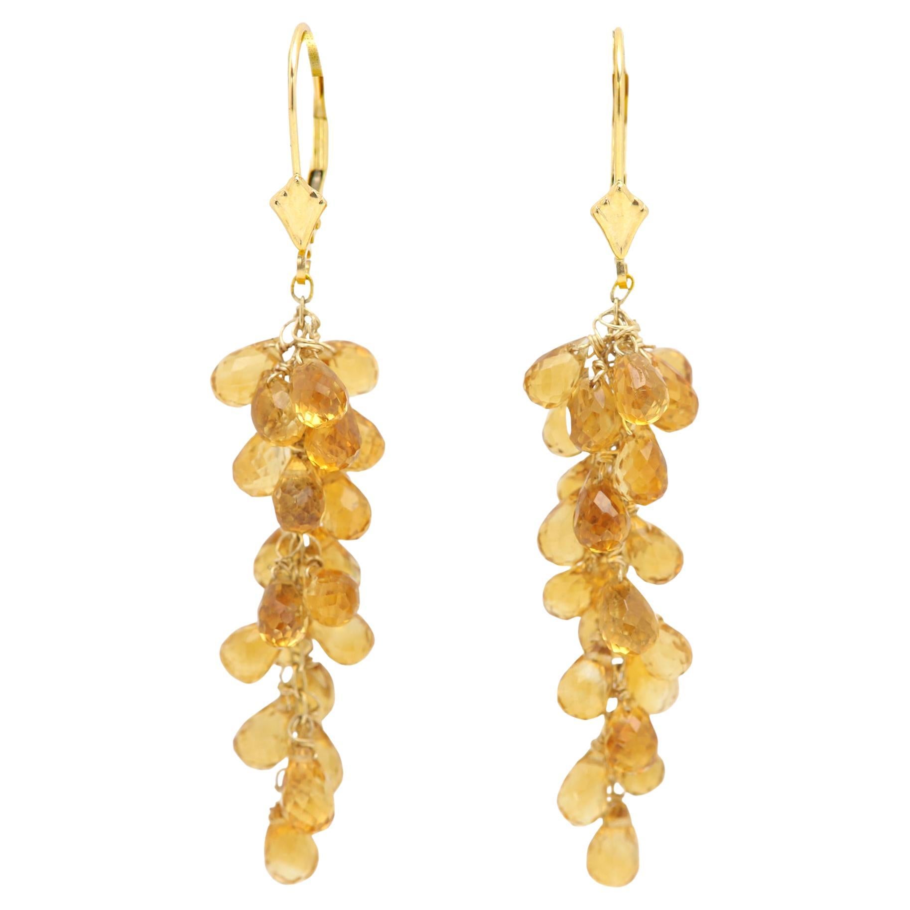 Boucles d'oreilles pendantes Citrine Naturelle Briolette Or jaune 14 carats