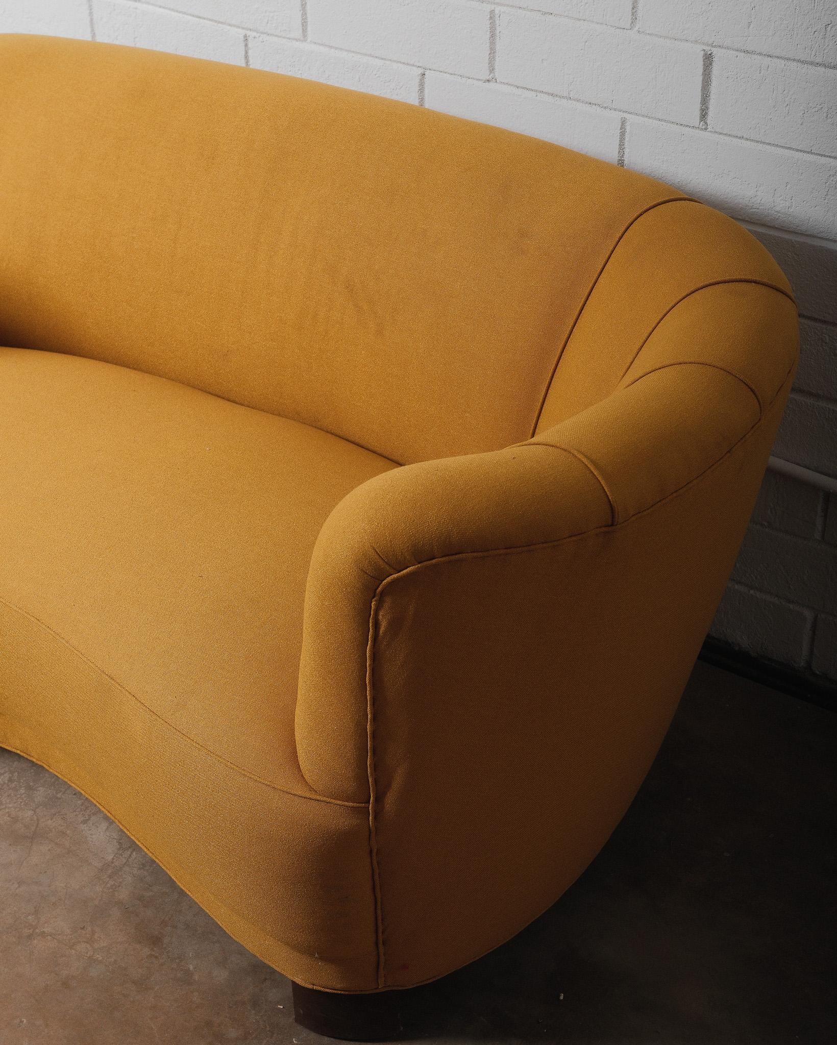Mid-Century Modern Yellow Danish Curved Banana Sofa 1940s For Sale