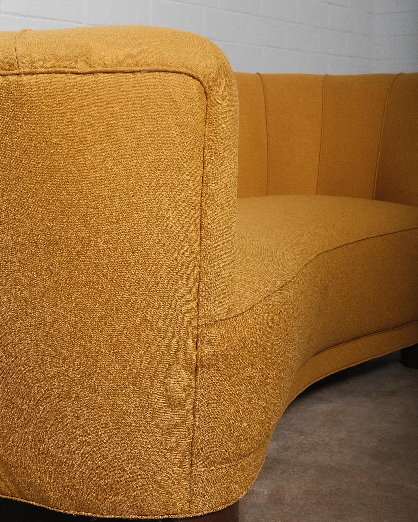 20th Century Yellow Danish Curved Banana Sofa 1940s For Sale