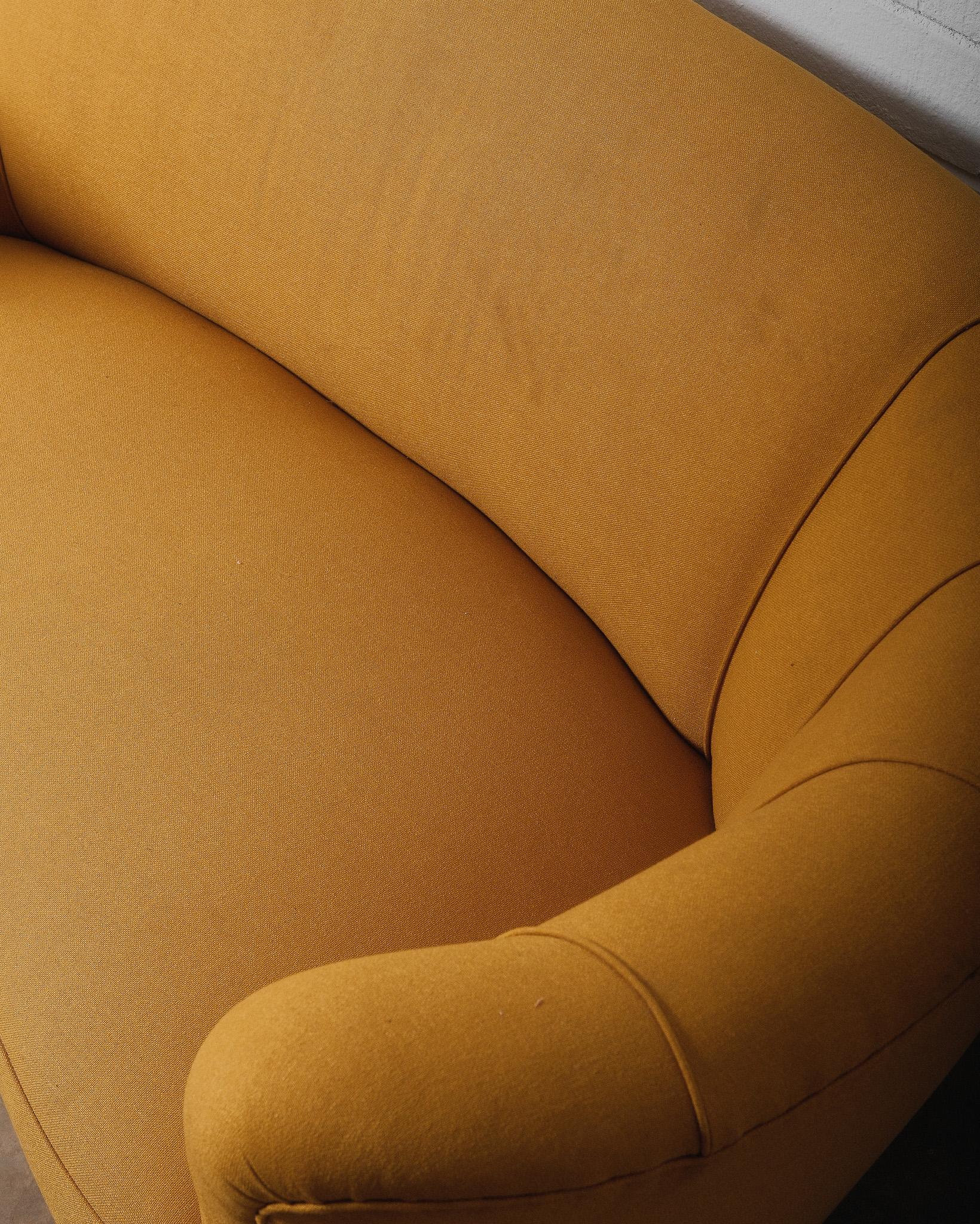 Fabric Yellow Danish Curved Banana Sofa 1940s For Sale
