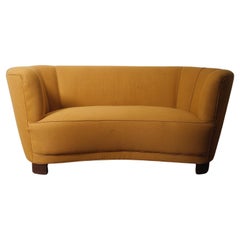 Yellow Danish Curved Banana Sofa 1940s