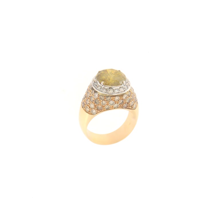 Artisan Yellow Diamond 18 Karat Yellow Gold Cocktail Ring For Sale