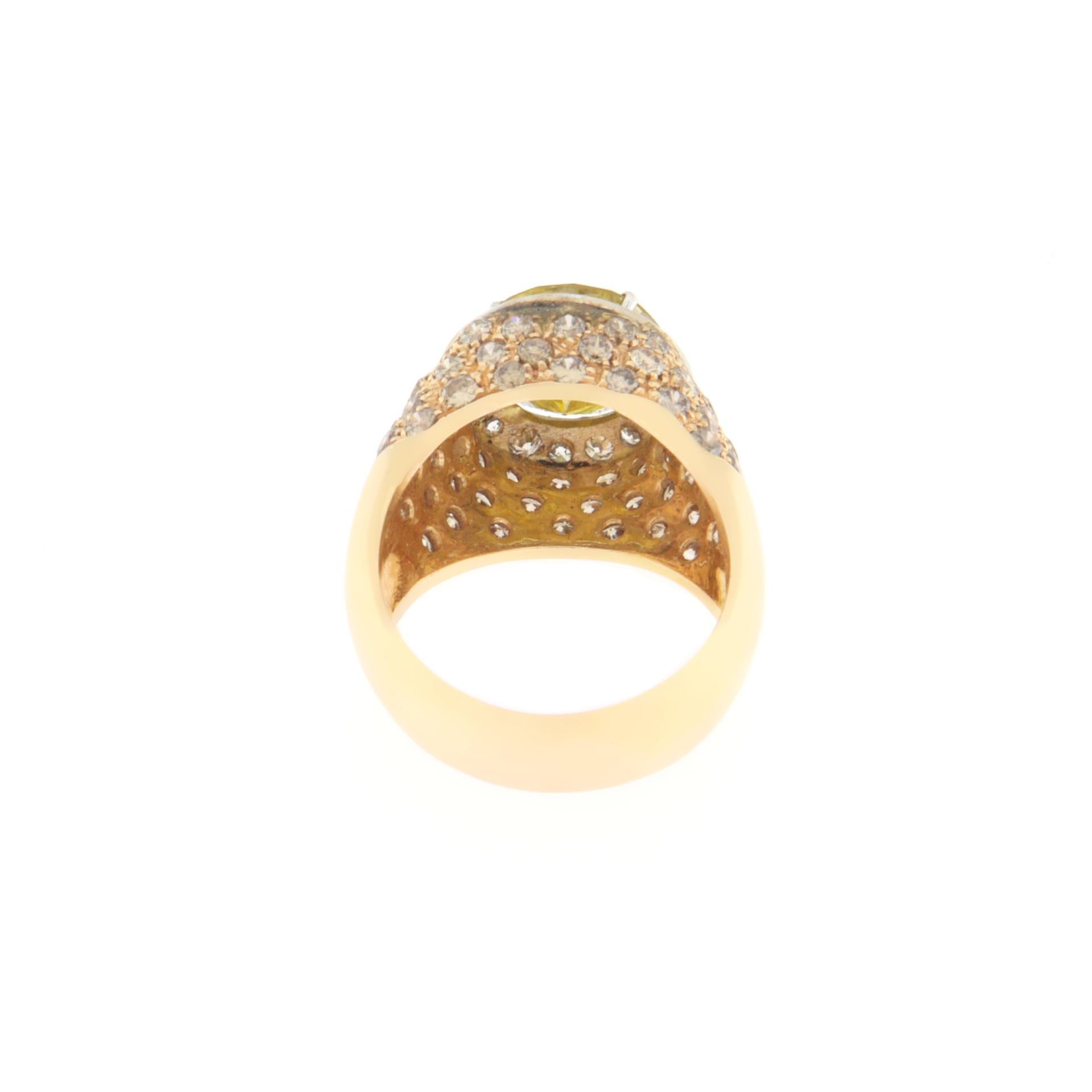 Brilliant Cut Yellow Diamond 18 Karat Yellow Gold Cocktail Ring For Sale