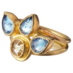 Yellow Diamond and Aquamarine Ring in 22 Karat Gold and 20 Karat Gold