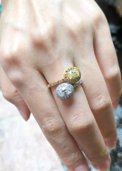 Yellow Diamond and Diamond Ring Set in 18 Karat Gold Settings