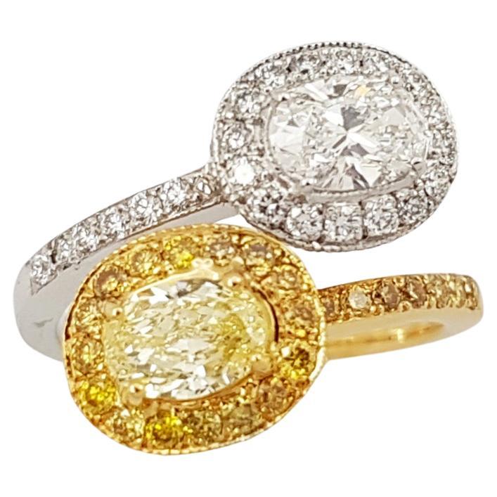 Yellow Diamond and Diamond Ring Set in 18 Karat Gold Settings For Sale