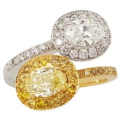 Yellow Diamond and Diamond Ring Set in 18 Karat Gold Settings