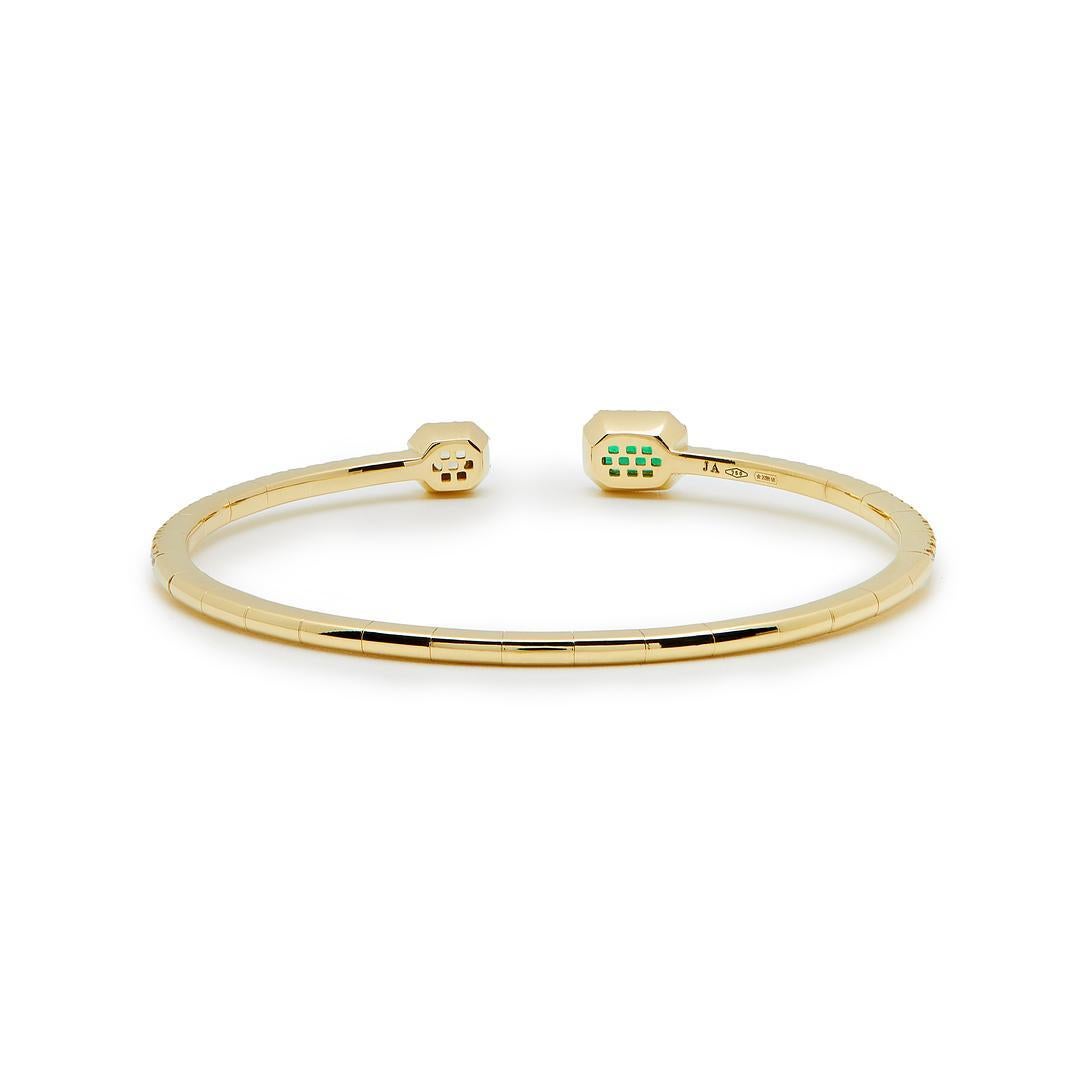 Yellow Diamond and Emerald Flexible Open Bangle In New Condition For Sale In New York, NY