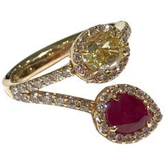 Yellow Diamond and Ruby Ring