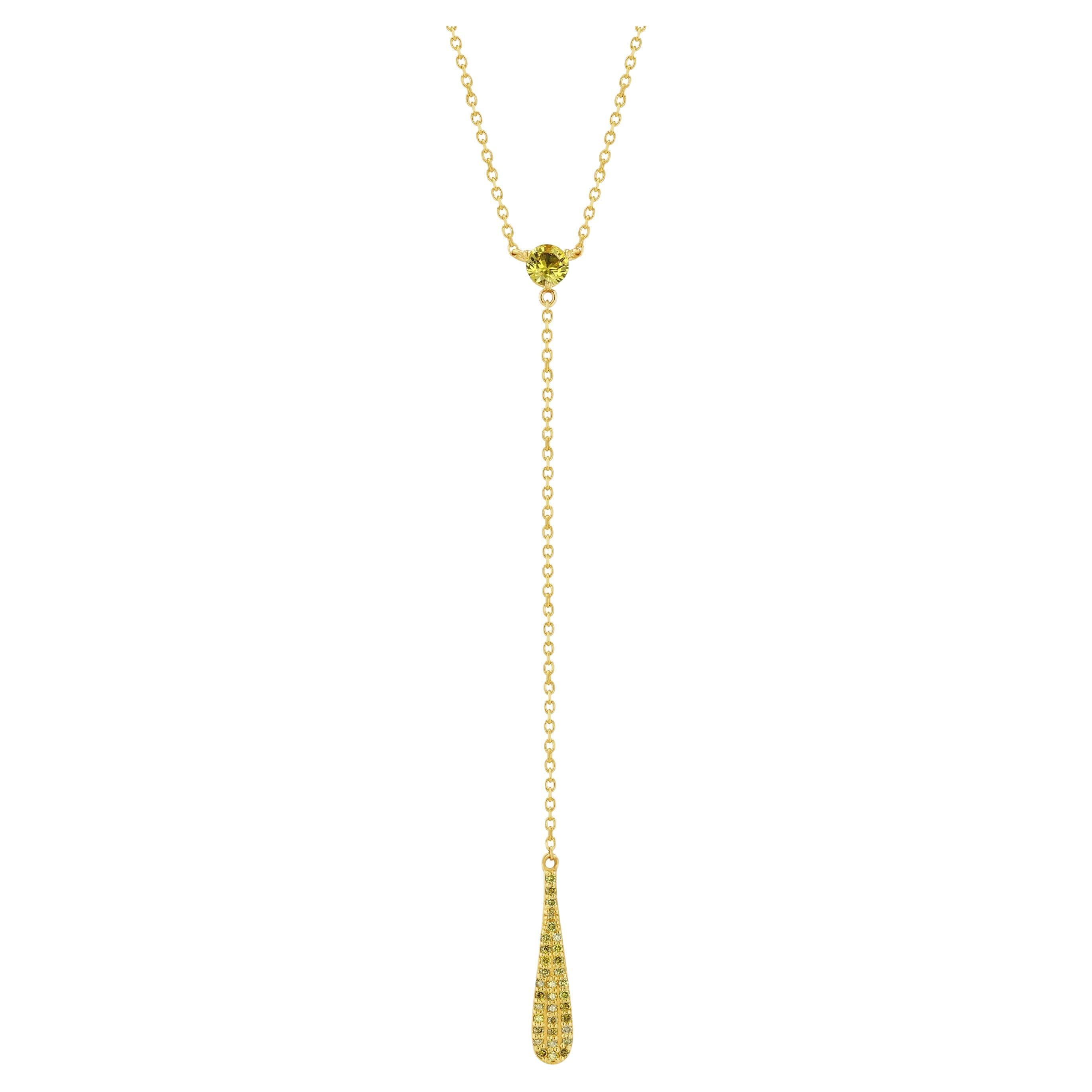 Yellow Diamond and Sapphire Lariat Necklace in vendita