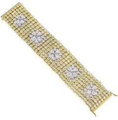 Yellow Diamond And White Diamond Wide Bracelet In 18K Yellow Gold.