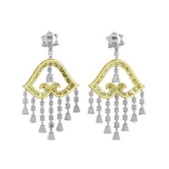 Yellow and White Diamond Chandelier Dangle Earrings