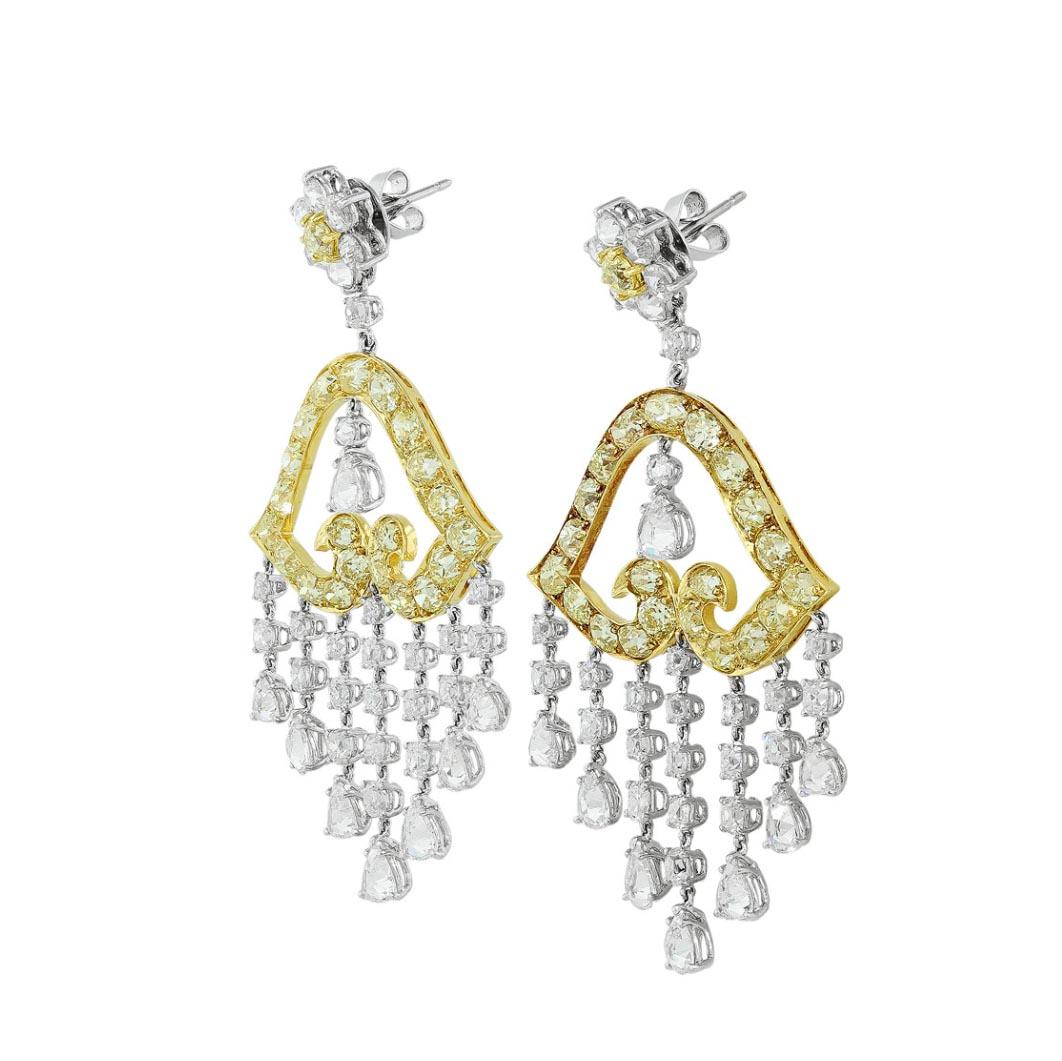 Contemporary Yellow and White Diamond Chandelier Dangle Earrings For Sale
