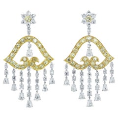 Yellow and White Diamond Chandelier Dangle Earrings in 18K Gold