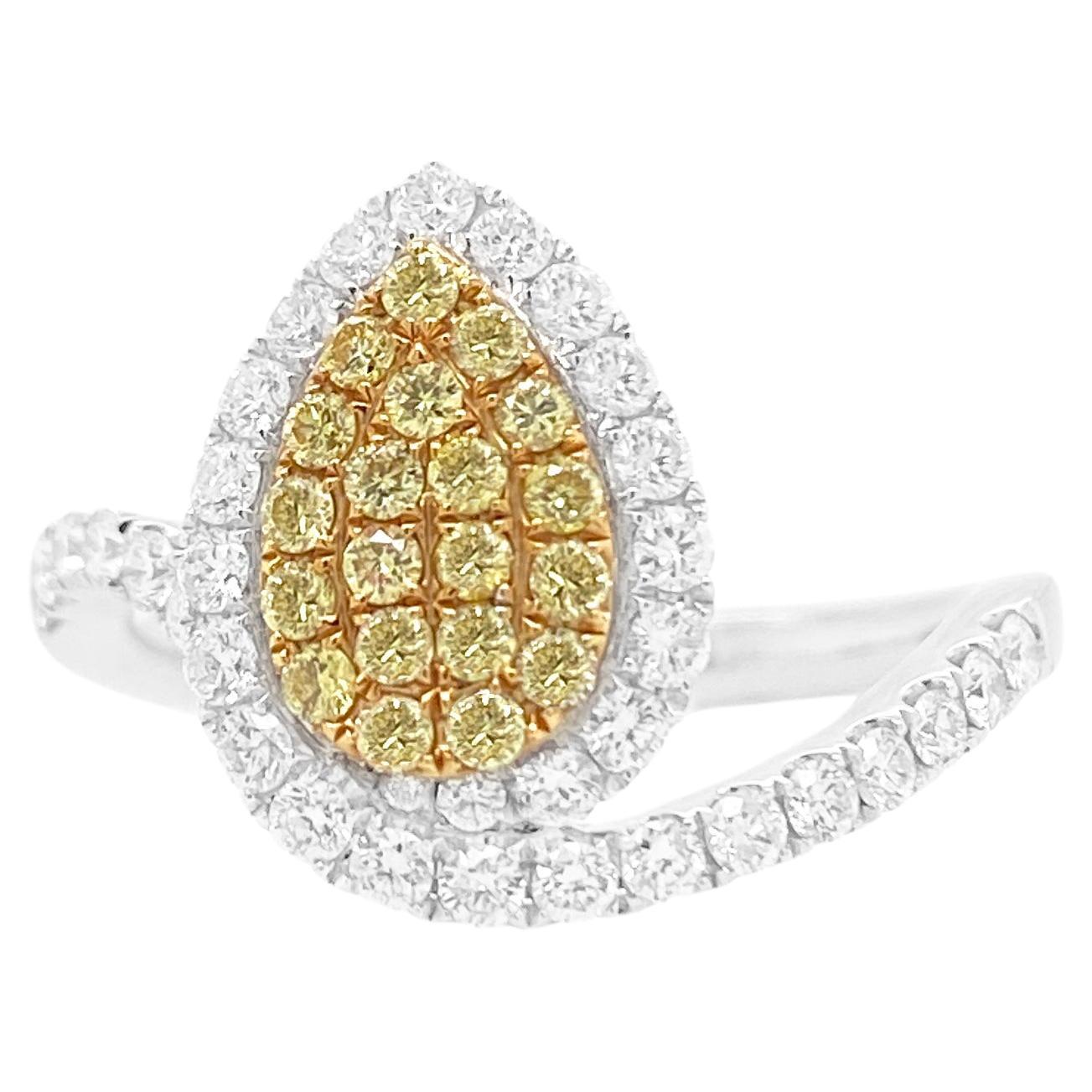 Yellow Diamond and White Diamond Cocktail Ring For Sale