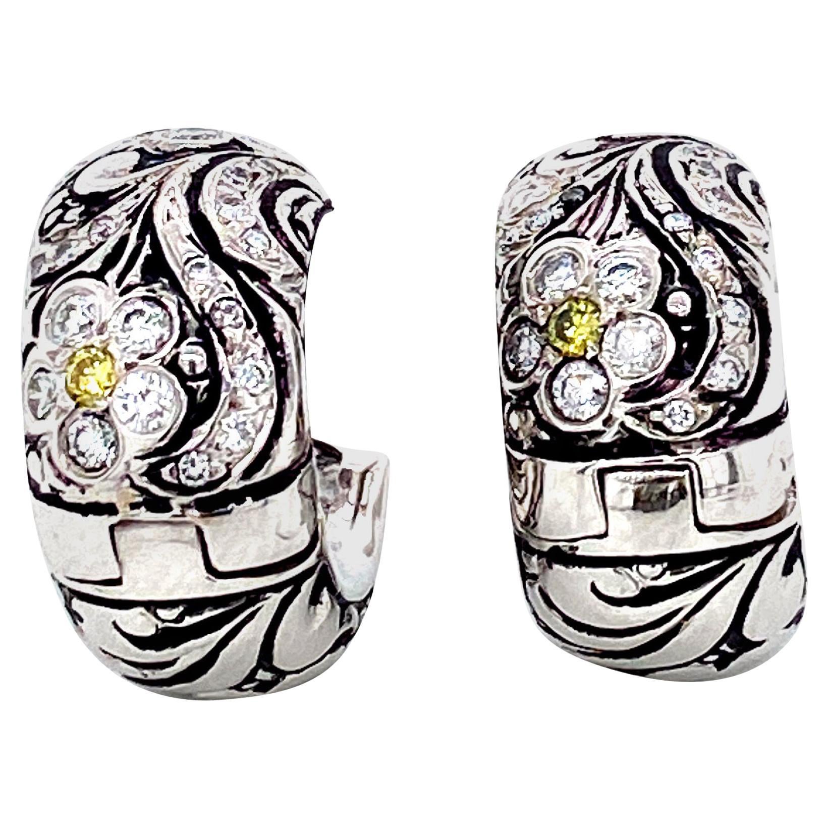 Yellow Diamond and White Diamond Earrings For Sale
