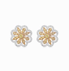 Yellow Diamond and White Diamond Floral Designer Earrings made in Gold, Platinum