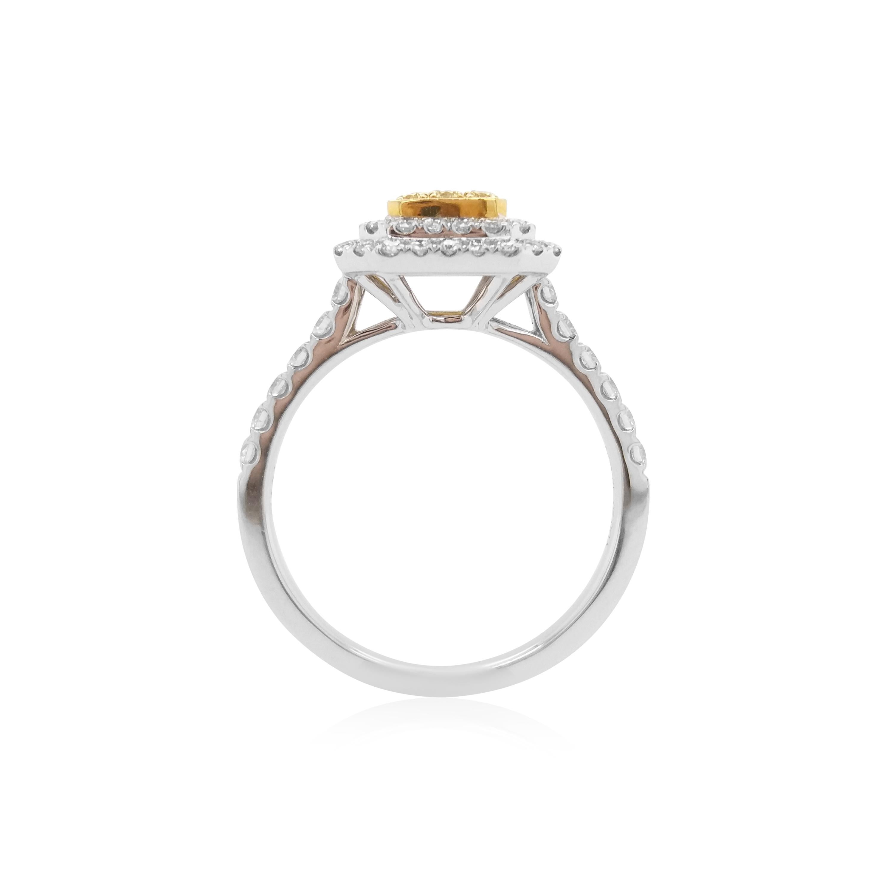 Contemporary Yellow Diamond White Diamond Platinum Bridal Ring For Sale