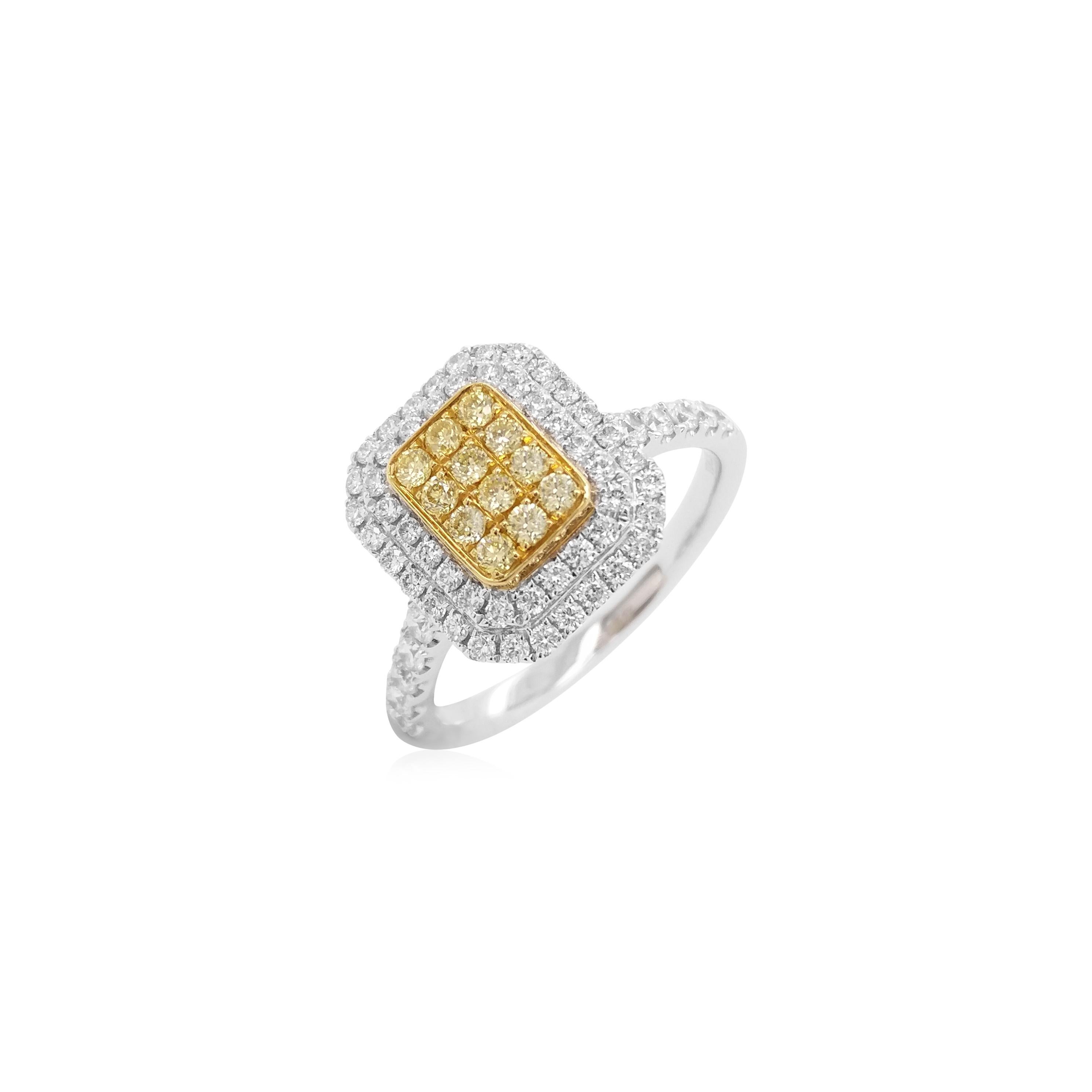 Brilliant Cut Yellow Diamond White Diamond Platinum Bridal Ring For Sale