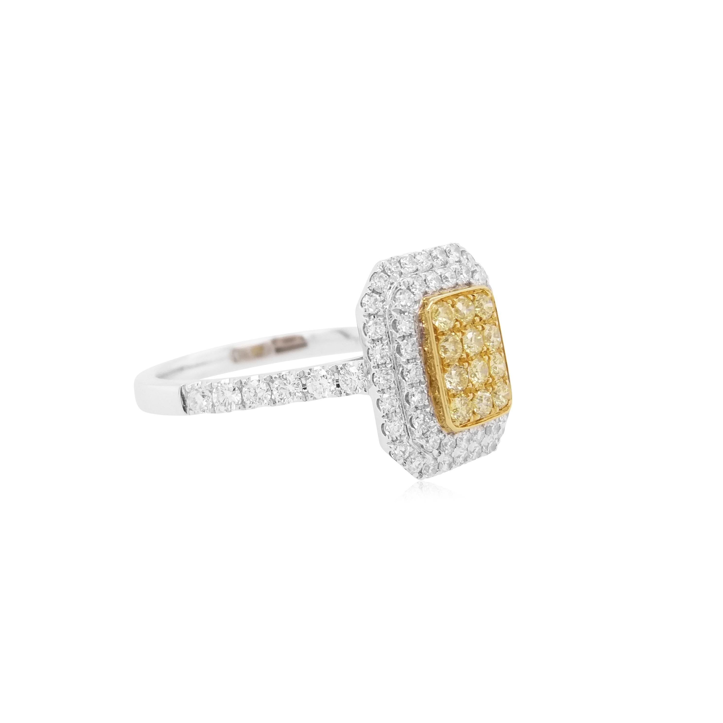 Yellow Diamond White Diamond Platinum Bridal Ring In New Condition For Sale In Hong Kong, HK