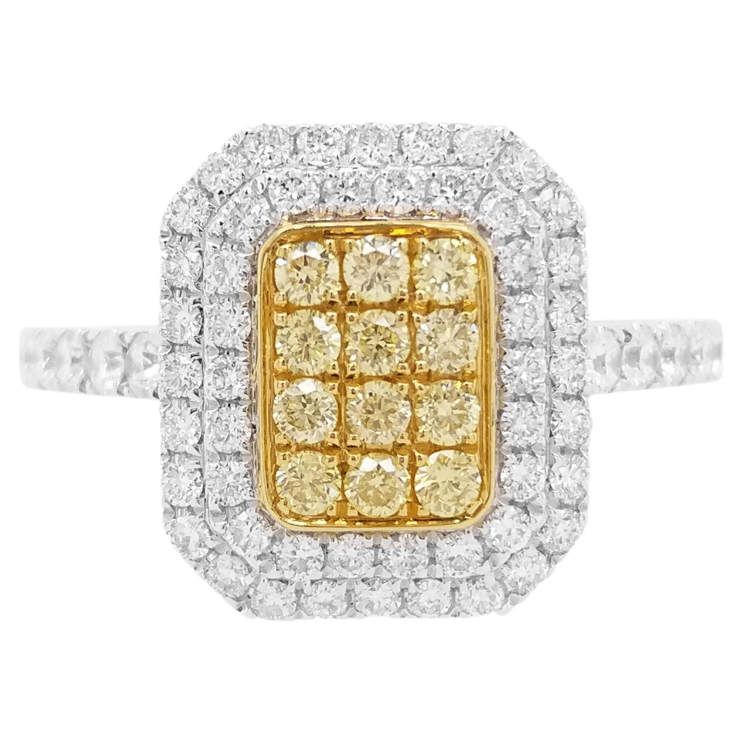 Yellow Diamond White Diamond Platinum Bridal Ring For Sale