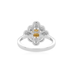 Natural Yellow Diamond and White Diamond Cocktail Ring in Platinum