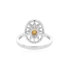Natural Yellow Diamond and White Diamond Cocktail Ring in Platinum