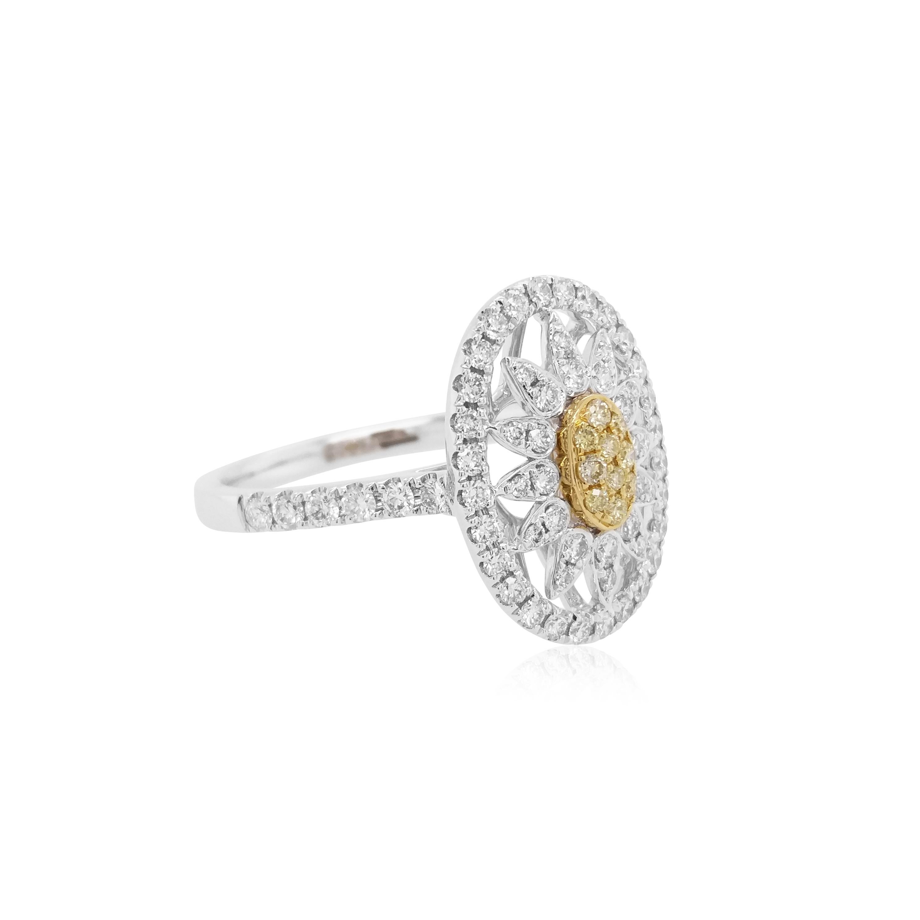 Yellow Diamond White Diamond Platinum Cocktail Ring In New Condition For Sale In Hong Kong, HK