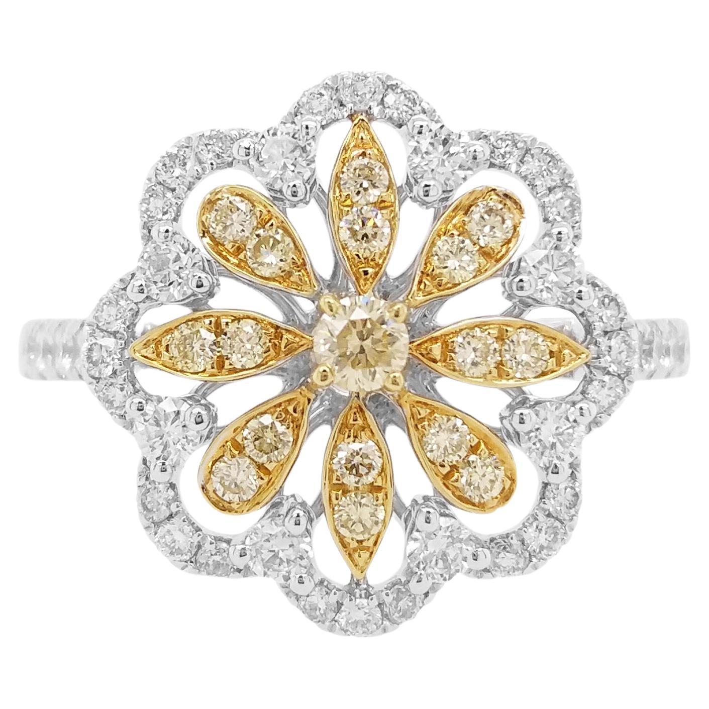 Yellow Diamond White Diamond Platinum Cocktail Ring For Sale