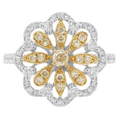 Yellow Diamond White Diamond Platinum Cocktail Ring