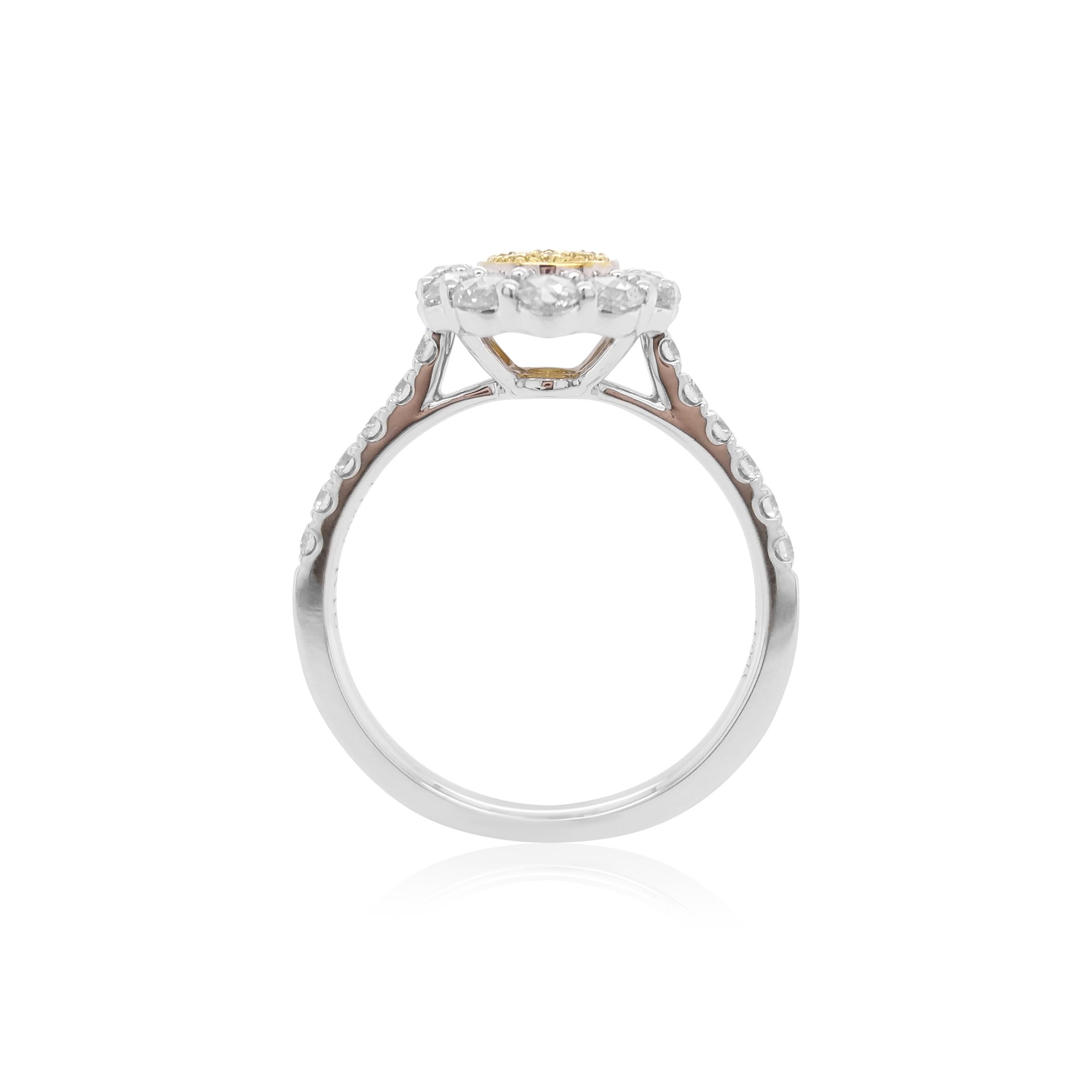 Contemporary Yellow Diamond White Diamond Platinum Engagement Ring For Sale
