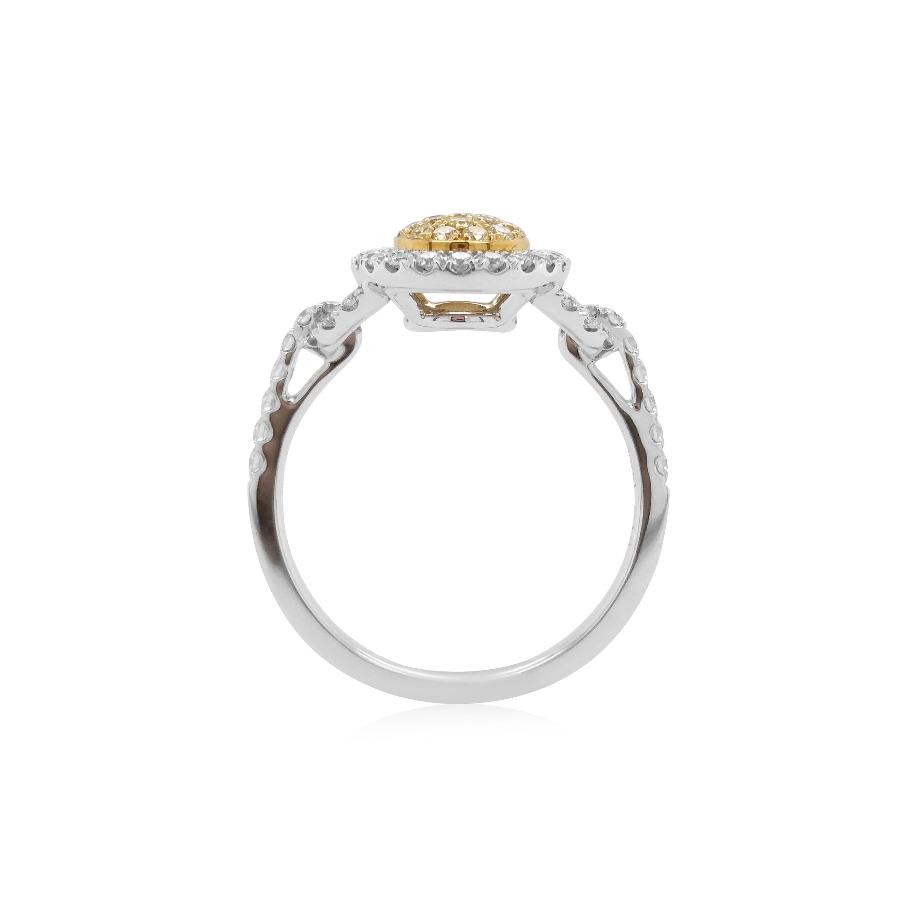 Contemporary Yellow Diamond White Diamond Platinum Engagement Ring