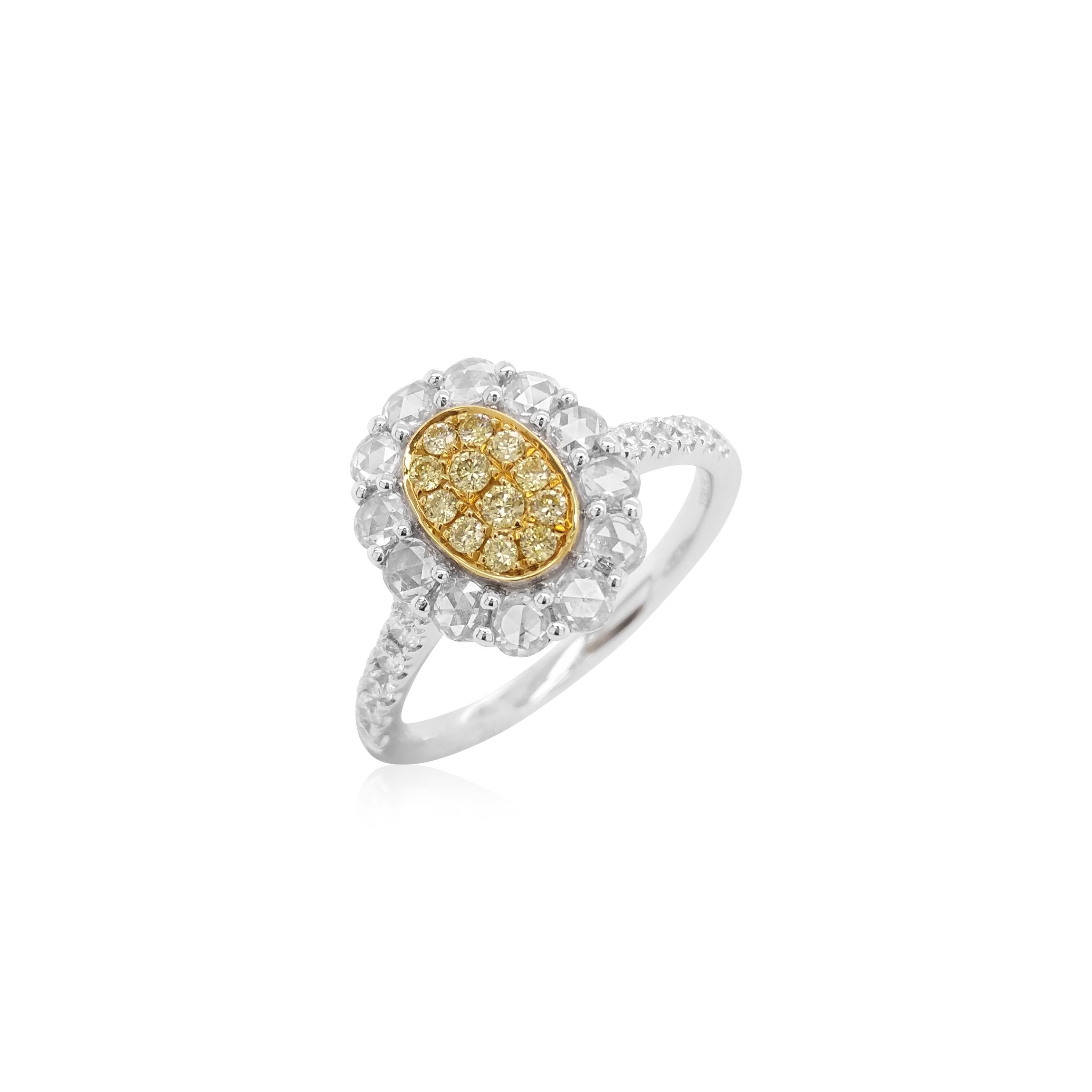 Brilliant Cut Yellow Diamond White Diamond Platinum Engagement Ring For Sale