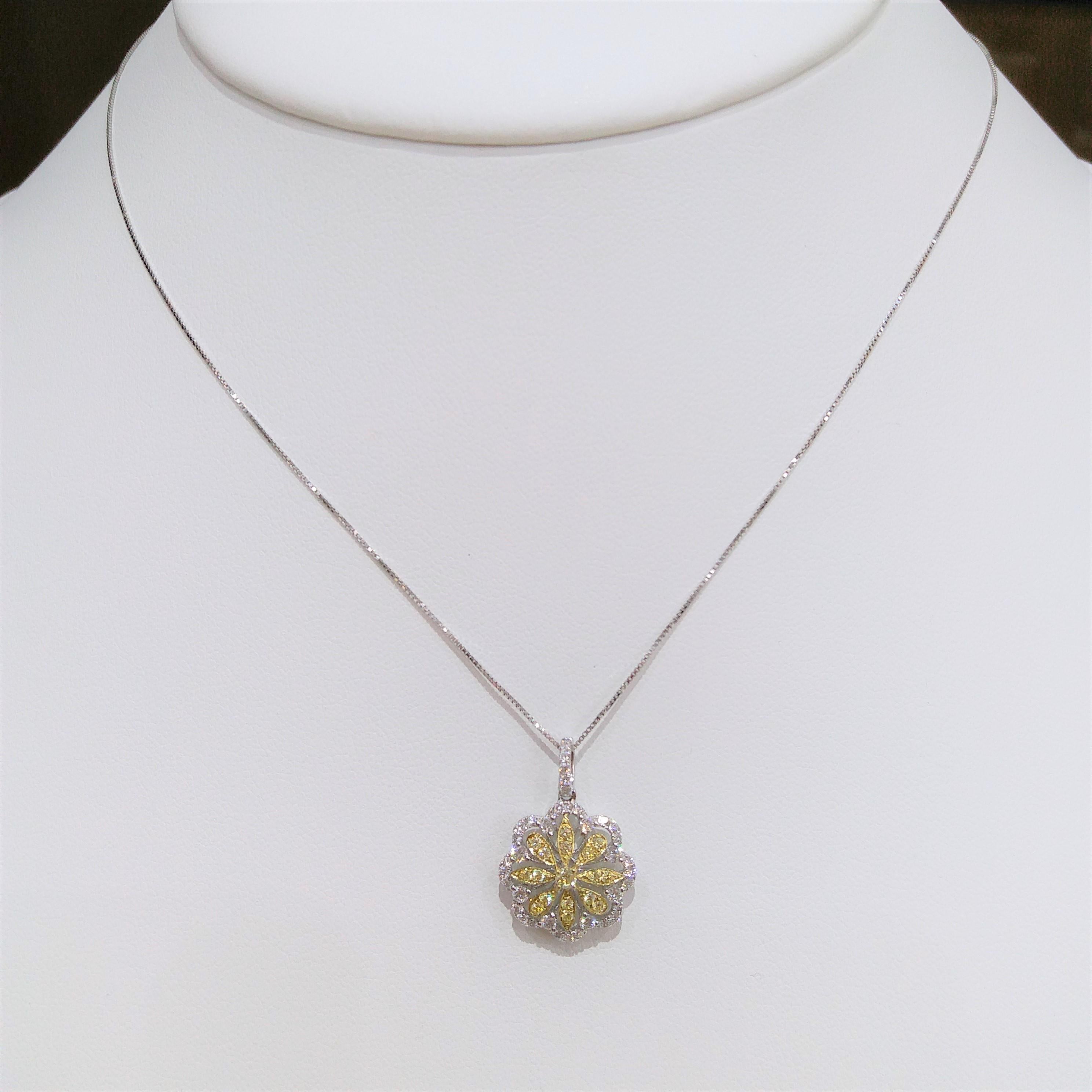 Contemporary Yellow Diamond White Diamond Platinum Pendant Necklace